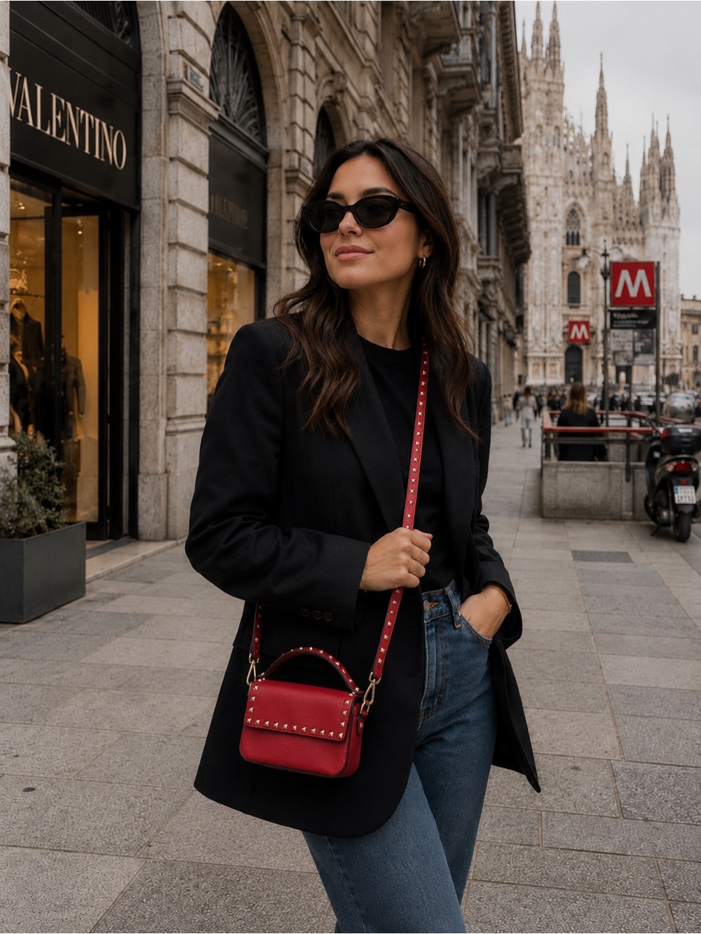 Valentino Red Studded Leather Crossbody Bag